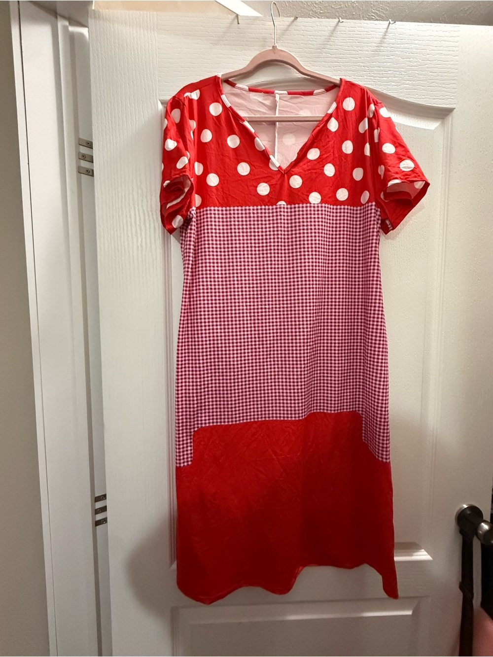 Women Red Polka Dot & Gingham Mix Dress